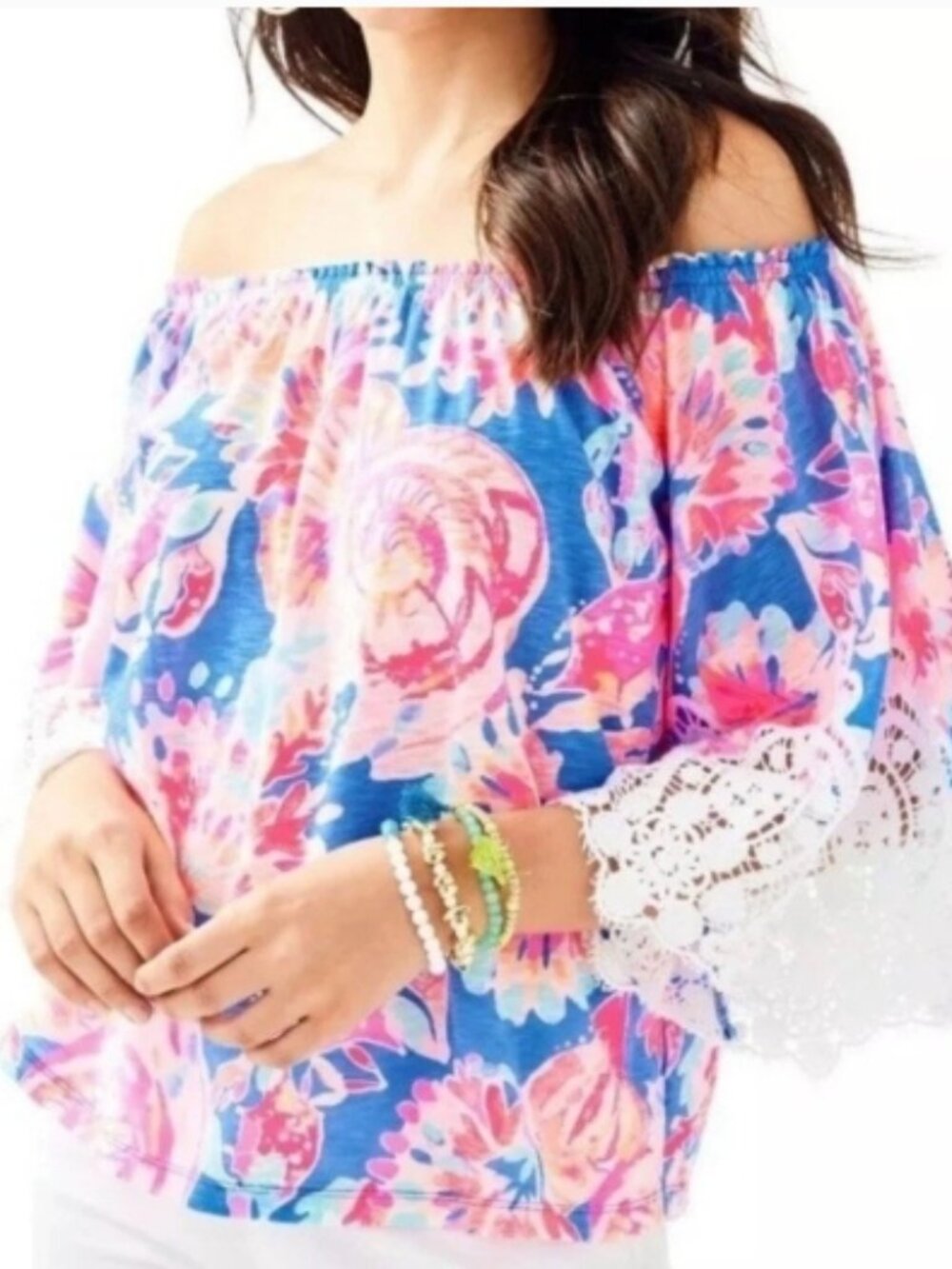 EUC Lilly Pulitzer Zaylee Bennett Blue Bay Dreaming Top, Sz - M